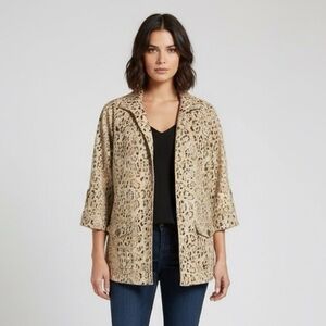 3/25$ (Mix)Linear Blazer/Jacket, Taupe & Black Leopard Print, Size  M